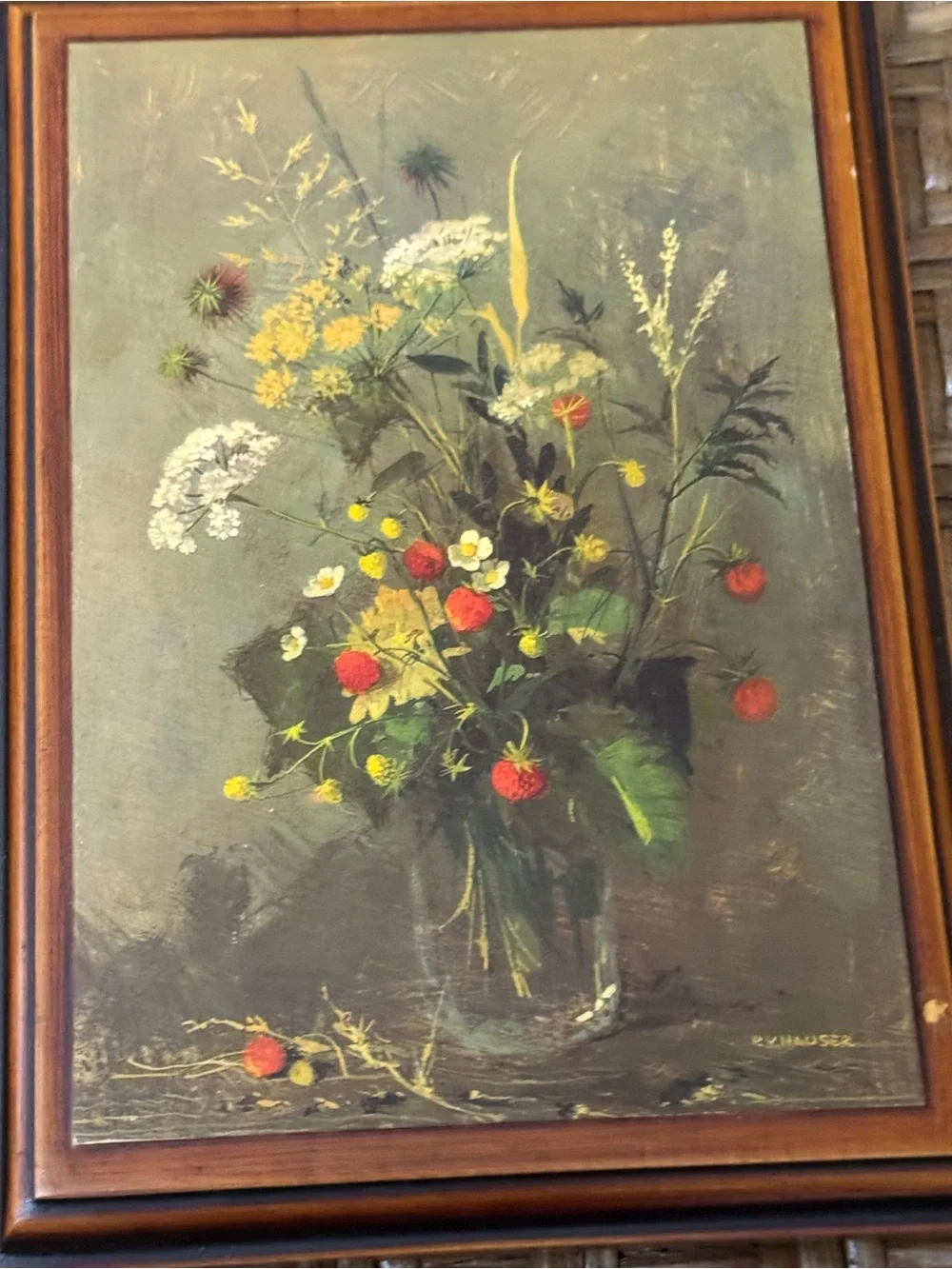 Framed Floral Still Life Wall Art in Brown